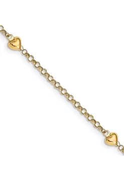 Budget 🛒 14K Yellow Gold Puff Heart 10 Inch Anklet by Belk & Co. 😀 -DealsBelk & Co. Store Belk 26306