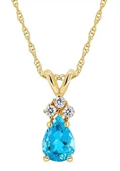 Best reviews of 🔔 14K Gold 7x5 Pear Shape Blue Topaz Diamond Accent Pendant by Belk & Co. 🤩