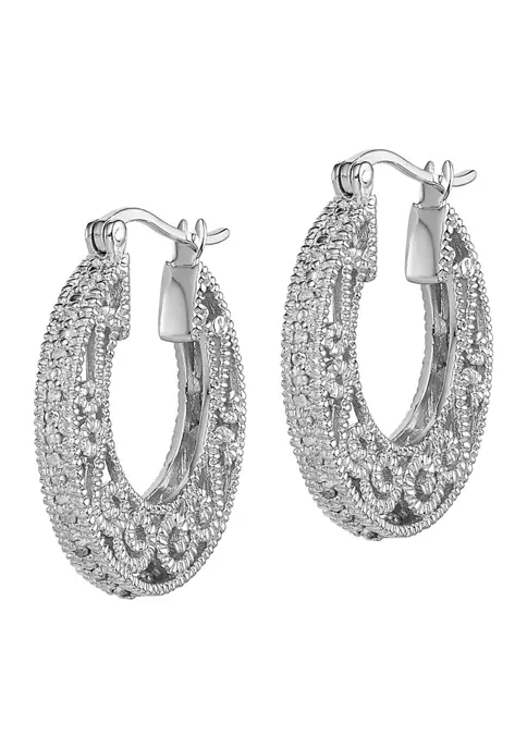 Flash Sale โ 1/10 ct. t.w. Diamond Hinged Hoop Earrings in Rhodium Plated Sterling Silver by Belk & Co. ๐ 2 Flash Sale โ 1/10 ct. t.w. Diamond Hinged Hoop Earrings in Rhodium Plated Sterling Silver by Belk & Co. ๐ - Image 2