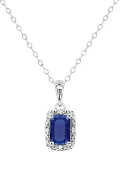 Coupon ⭐ Sterling Silver 6x4mm Emerald Cut Sapphire Diamond Accent Halo Pendant Necklace by Belk & Co. 😍 -DealsBelk & Co. Store Belk 26343