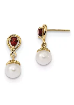 Buy 😍 3.2 ct. t.w. Mozambique Garnet and 6-7mm Freshwater Cultured Pearl Dangle Post Earrings in 14K Yellow Gold by Belk & Co. 🔥 -DealsBelk & Co. Store Belk 26435