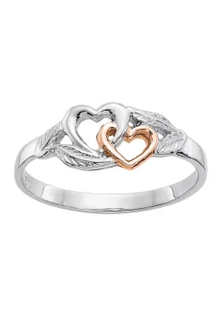 Outlet ⌛ 14K White and Rose Gold Plated Polished Hearts and Leaves Ring by Belk & Co. ⌛ -DealsBelk & Co. Store Belk 26449