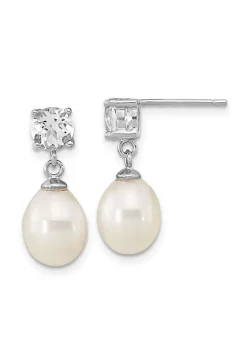 Buy 👍 2.64 ct. t.w. White Topaz and Freshwater Cultured Pearl Rhodium-plated 7-10mm White Teardrop Earrings in Sterling Silver by Belk & Co. 🧨