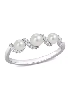 Top 10 🤩 Lab Created Cultured Freshwater Pearl and 1/4 CT TGW Created White Sapphire Swirl Ring in Sterling Silver by Belk & Co. 💯