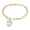 Best deal 👍 13-14mm Freshwater Cultured Pearl 5.3mm Paperclip Link Bracelet in 18k Yellow Gold Plated Sterling Silver by Belk & Co. 🛒