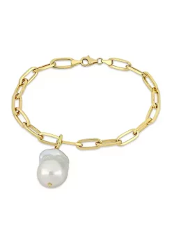 Best deal 👍 13-14mm Freshwater Cultured Pearl 5.3mm Paperclip Link Bracelet in 18k Yellow Gold Plated Sterling Silver by Belk & Co. 🛒 -DealsBelk & Co. Store Belk 26570