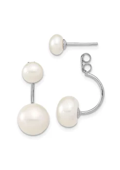 Cheapest 👏 Sterling Silver Rhodium-plated 5-6mm/8-9mm White Freshwater Cultured Pearl Front/Back Earrings by Belk & Co. ✔️ -DealsBelk & Co. Store Belk 26584
