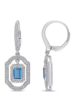 Outlet ⌛ London-Blue Topaz and 3/5 ct. t.w. Diamond Halo Dangle Earrings in 14K White Gold by Belk & Co. 🥰