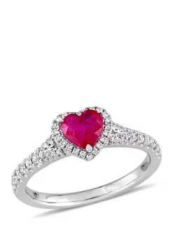 Brand new ❤️ 1 ct. t.w. Ruby and 1/4 ct. t.w. Diamond Halo Heart Ring in 14k White Gold with Yellow Gold Prongs by Belk & Co. 🎉 -DealsBelk & Co. Store Belk 26607