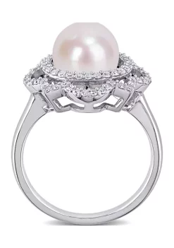 Cheapest ❤️ 9-9.5 Millimeter Cultured Freshwater Pearl and 3/8 ct. t.w. Diamond Vintage Ring in 14K White Gold by Belk & Co. 🤩 -DealsBelk & Co. Store Belk 26610