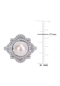 Cheapest ❤️ 9-9.5 Millimeter Cultured Freshwater Pearl and 3/8 ct. t.w. Diamond Vintage Ring in 14K White Gold by Belk & Co. 🤩 -DealsBelk & Co. Store Belk 26612