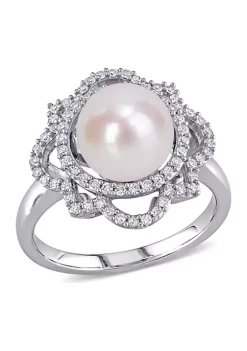Cheapest ❤️ 9-9.5 Millimeter Cultured Freshwater Pearl and 3/8 ct. t.w. Diamond Vintage Ring in 14K White Gold by Belk & Co. 🤩 -DealsBelk & Co. Store Belk 26613