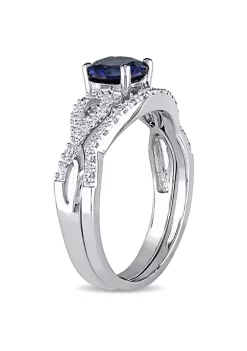 Flash Sale 😀 1 ct. t.g.w. Created Blue Sapphire and 1/6 ct. t.w. Diamond Bridal Ring Set in 10K White Gold by Belk & Co. ⭐ -DealsBelk & Co. Store Belk 26626