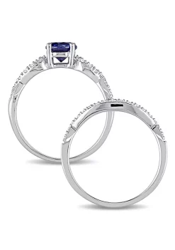 Flash Sale 😀 1 ct. t.g.w. Created Blue Sapphire and 1/6 ct. t.w. Diamond Bridal Ring Set in 10K White Gold by Belk & Co. ⭐ -DealsBelk & Co. Store Belk 26627