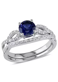 Flash Sale 😀 1 ct. t.g.w. Created Blue Sapphire and 1/6 ct. t.w. Diamond Bridal Ring Set in 10K White Gold by Belk & Co. ⭐ -DealsBelk & Co. Store Belk 26629