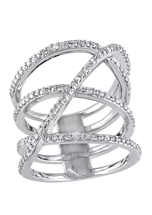 Budget 🎉 Diamond Crossover Ring in Sterling Silver by Belk & Co. 💯 1 Budget 🎉 Diamond Crossover Ring in Sterling Silver by Belk & Co. 💯