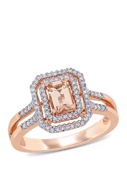 Best deal ⌛ 3/5 ct. t.w. Morganite and 1/4 ct. t.w. Diamond Double Halo Ring in 10K Rose Gold by Belk & Co. 👏