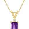 Brand new ✔️ 14K Gold 7x5 Emerald Cut Amethyst Diamond Accent Pendant by Belk & Co. 😀