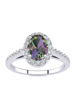 Coupon 🌟 1cttw Oval Shape Mystic Topaz and Halo Diamond Ring In Sterling Silver by Belk & Co. 🎁