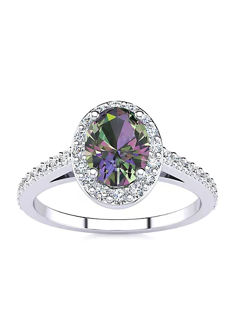 Coupon ๐ 1cttw Oval Shape Mystic Topaz and Halo Diamond Ring In Sterling Silver by Belk & Co. ๐ 1 Coupon ๐ 1cttw Oval Shape Mystic Topaz and Halo Diamond Ring In Sterling Silver by Belk & Co. ๐