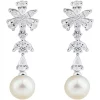 Best Pirce 🌟 Pearl and Created White Sapphire in Sterling Silver Earrings by Belk & Co. 😍