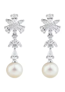 Best Pirce 🌟 Pearl and Created White Sapphire in Sterling Silver Earrings by Belk & Co. 😍