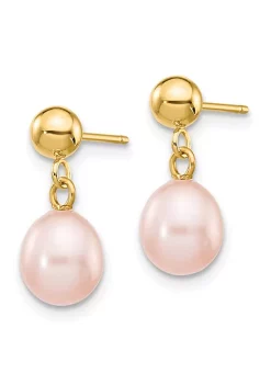 Coupon 🌟 14K Yellow Gold 6-7mm Pink Rice Freshwater Cultured Pearl Dangle Post Earrings by Belk & Co. 👏 -DealsBelk & Co. Store Belk 26719