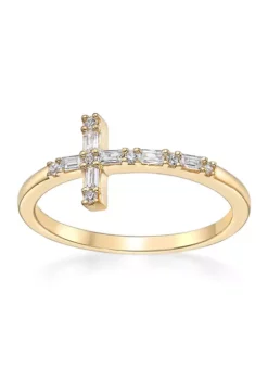 Deals 🔥 1/8 ct. t.w. Diamond Sideways Cros Ring in Sterling Silver with 14K Yellow Gold Plate by Belk & Co. 😀