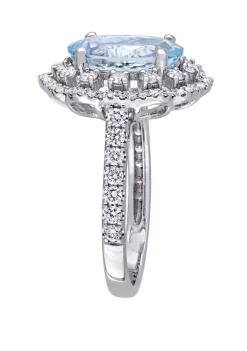 Wholesale 🤩 2.75 ct. t.w. Aquamarine and 3/4 ct. t.w. Diamond Halo Floral Ring in 14K White Gold by Belk & Co. 🥰 -DealsBelk & Co. Store Belk 26767