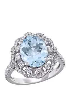 Wholesale 🤩 2.75 ct. t.w. Aquamarine and 3/4 ct. t.w. Diamond Halo Floral Ring in 14K White Gold by Belk & Co. 🥰 -DealsBelk & Co. Store Belk 26770