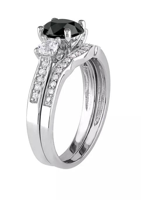 Top 10 ❤️ 7/8 ct. t.w. Black and White Diamond and 1/3 ct. t.w. Lab Created White Sapphire 3 Stone Bridal Set in 10K White Gold by Belk & Co. ❤️ 2 Top 10 ❤️ 7/8 ct. t.w. Black and White Diamond and 1/3 ct. t.w. Lab Created White Sapphire 3 Stone Bridal Set in 10K White Gold by Belk & Co. ❤️ - Image 2