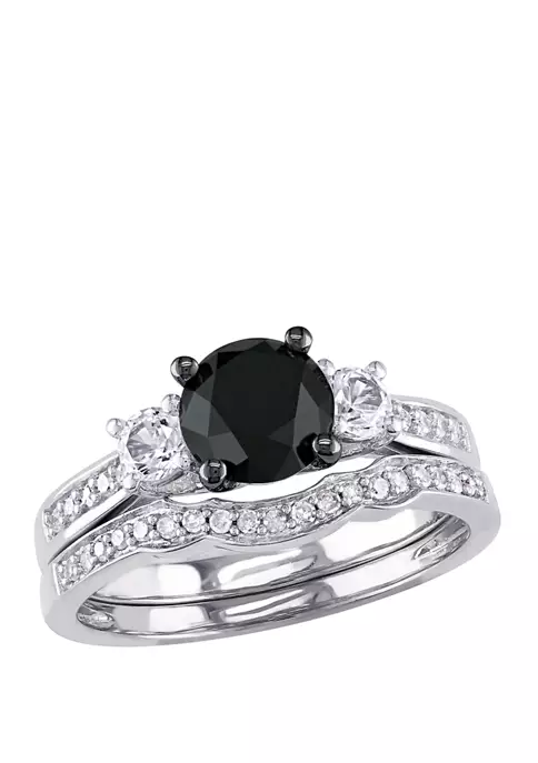 Top 10 ❤️ 7/8 ct. t.w. Black and White Diamond and 1/3 ct. t.w. Lab Created White Sapphire 3 Stone Bridal Set in 10K White Gold by Belk & Co. ❤️ 6 Top 10 ❤️ 7/8 ct. t.w. Black and White Diamond and 1/3 ct. t.w. Lab Created White Sapphire 3 Stone Bridal Set in 10K White Gold by Belk & Co. ❤️ - Image 6