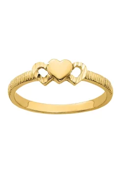 Brand new 🧨 14K Yellow Gold Solid Heart with Diamond Cut Hearts Ring by Belk & Co. 🌟 -DealsBelk & Co. Store Belk 26799