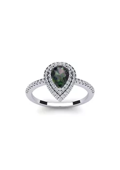 Best deal 🛒 1cttw Pear Shape Mystic Topaz and Double Halo Diamond Ring In Sterling Silver by Belk & Co. ✔️