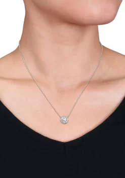 Best Pirce 🎉 1.5 ct. t.w. Created Moissanite Halo Necklace in Sterling Silver by Belk & Co. ❤️ -DealsBelk & Co. Store Belk 26808