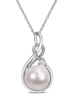 Cheap 🌟 11-12MM Cultured Freshwater Pearl Created White Sapphire and Diamond-Accent Twist Necklace in Sterling Silver by Belk & Co. 🛒 -DealsBelk & Co. Store Belk 26842