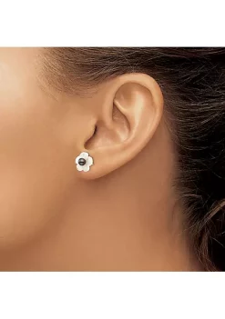 New 😀 14K Yellow Gold 3-4mm Black Freshwater Cultured Pearl with 10 mm 👩 Mother Of Pearl Flower Post Earrings by Belk & Co. ✔️ -DealsBelk & Co. Store Belk 26858