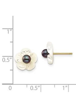 New 😀 14K Yellow Gold 3-4mm Black Freshwater Cultured Pearl with 10 mm 👩 Mother Of Pearl Flower Post Earrings by Belk & Co. ✔️ -DealsBelk & Co. Store Belk 26859