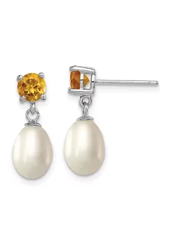 Brand new ๐ 1.225 ct. t.w. Citrine and Freshwater Cultured Pearl Rhodium-plated 7-8mm Teardrop Earrings in Sterling Silver by Belk & Co. ๐งจ