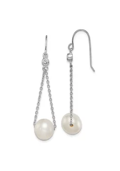 Discount 🔥 Sterling Silver Rhodium-plated 9-10mm White Freshwater Cultured Pearl Cubic Zirconia Dangle Earrings by Belk & Co. 🎁 -DealsBelk & Co. Store Belk 26878