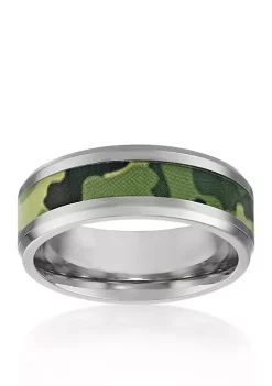 Brand new ๐ Men's Stainless Steel Green Camouflage Ring by Belk & Co. ๐งจ