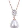 New ⌛ 9-9.5 Millimeter Freshwater Cultured Pearl, White Topaz and Diamond Accent Drop Pendant with Chain in 10K Rose Gold by Belk & Co. 😀