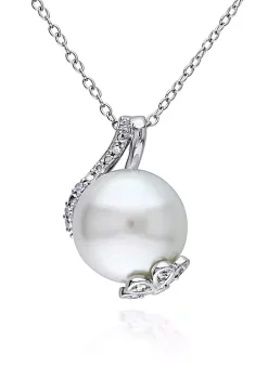 Best Sale 🌟 Sterling Silver White Cultured Freshwater Pearl and Diamond Pendant by Belk & Co. 💯 -DealsBelk & Co. Store Belk 26952