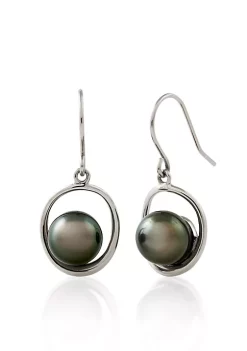 Best Pirce 🥰 Sterling Silver Tahitian Black Pearl Earrings by Belk & Co. ⌛
