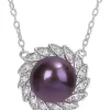 Coupon 🎉 9.5-10mm Black Freshwater Cultured Pearl and 1/6 CT TGW White Topaz Floral Pendant with Chain in Sterling Silver by Belk & Co. 🔔
