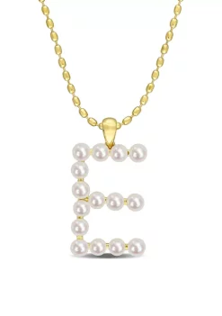 Deals 💯 3.5-4mm Freshwater Cultured Pearl "E" Initial Pendant with Chain in Yellow Plated Sterling Silver by Belk & Co. ⌛