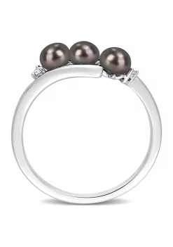 Budget 🔥 3.5-4 Millimeter Black Freshwater Cultured Pearl and Diamond Accent Triple Pearl Bypass Ring in Sterling Silver by Belk & Co. 🔥 -DealsBelk & Co. Store Belk 26998