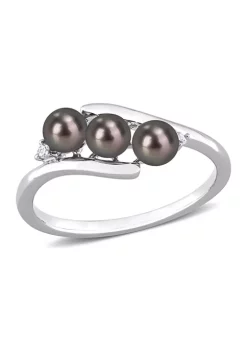 Budget 🔥 3.5-4 Millimeter Black Freshwater Cultured Pearl and Diamond Accent Triple Pearl Bypass Ring in Sterling Silver by Belk & Co. 🔥 -DealsBelk & Co. Store Belk 26999