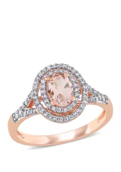 Cheapest 👏 3/4 ct. t.w. Morganite and 1/4 ct. t.w. Diamond Oval Double Halo Ring in 14K Rose Gold by Belk & Co. 🛒