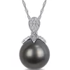 Best deal 👏 11 to 12 Millimeter Tahitian Cultured Pearl and 1/10 ct. t.w. Diamond Drop Pendant with Chain in 10k White Gold by Belk & Co. ⭐